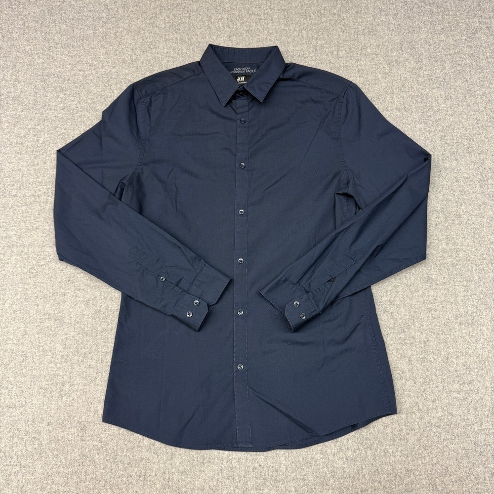 H&M | Button Down Shirt | Size M | Navy Blue | Slim Fit Easy Iron Long Sleeve
